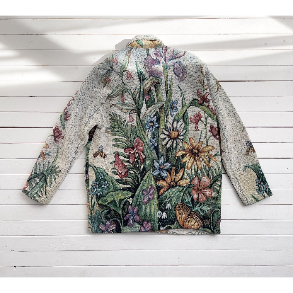 tapestry jacket 90s vintage Painted Pony cottagecore floral woven blanket‎ coat